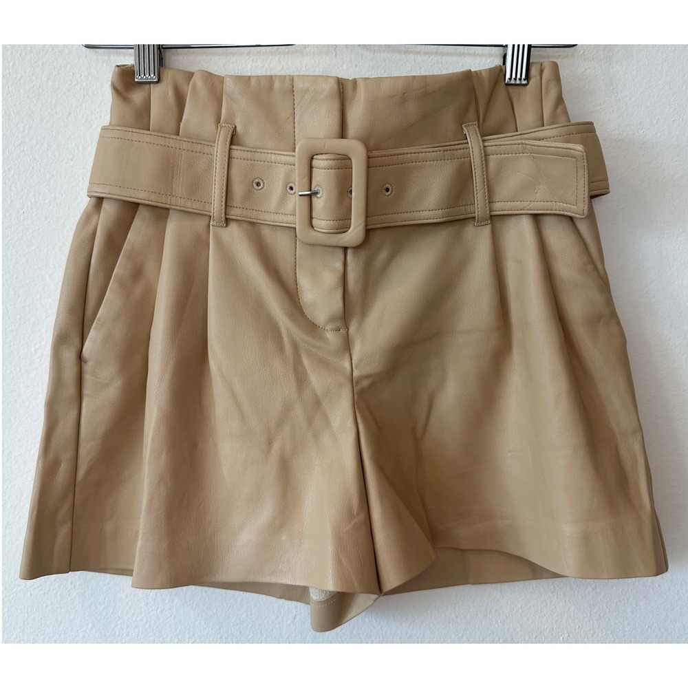 Express Womens Tan Faux Leather Belted High Waisted Paperbag Shorts Size 0